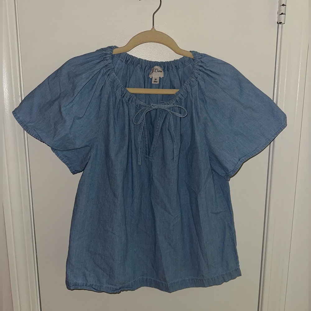 J. CREW Chambray Light Blue Gathered Top